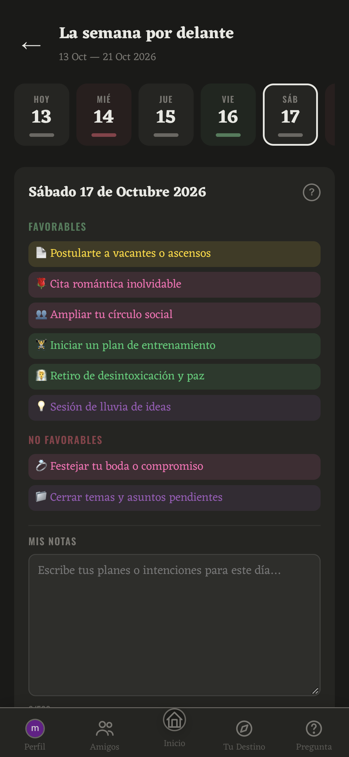 Vista previa de Actividades del día