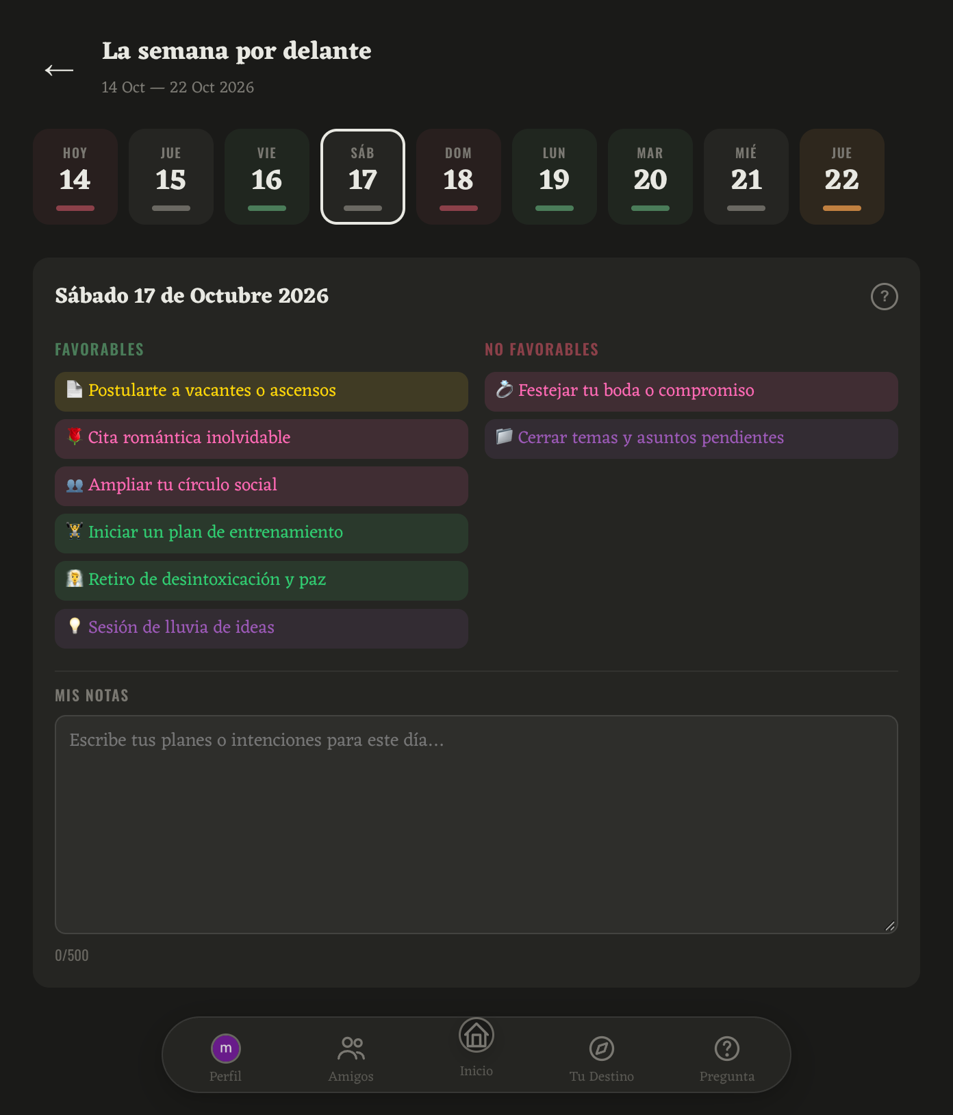 Vista previa del Planeador de actividades en la app